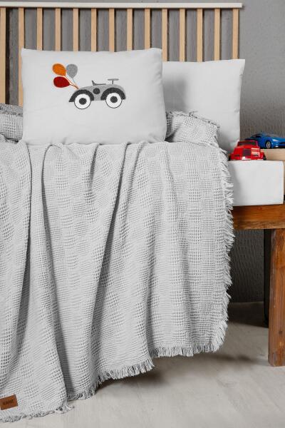 Kanz Bebek Waffle Müslin Nakışlı Pike Knz-021 Bubble Gri - Kanz