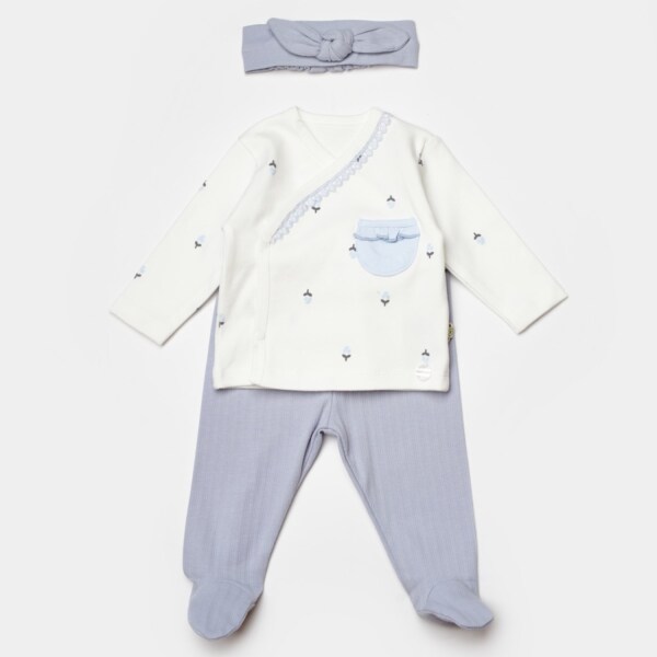 Bibaby Biorganic Love Floral 3 Parça Zıbın Seti 73346 Ekru Lila - 1