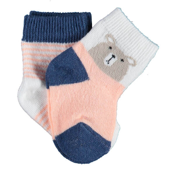 Bibaby Biorganic Hello Teddy Bear 2'Li Kız Çorap 68404 Ekru Somon - Bibaby