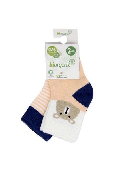 Bibaby Biorganic Hello Teddy Bear 2'Li Kız Çorap 68404 Somon - 1
