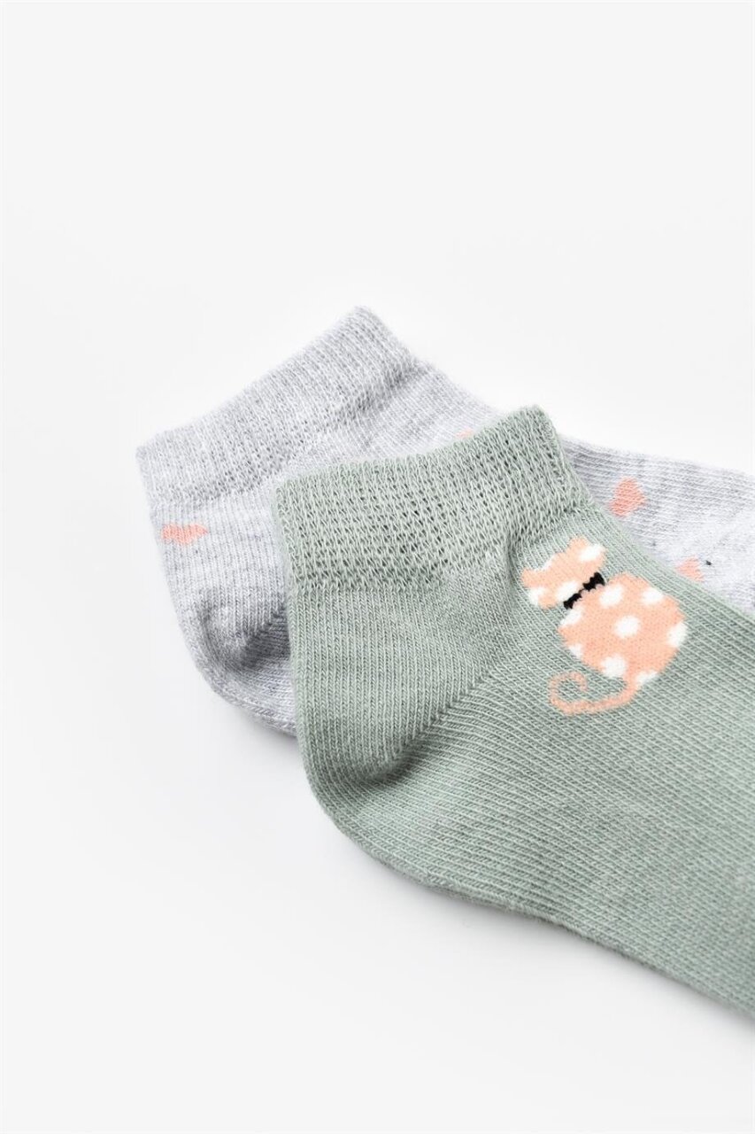 Bibaby Biorganic Cat 2'Li Yaş Patik Çorap 68427 Mint Gri - 2