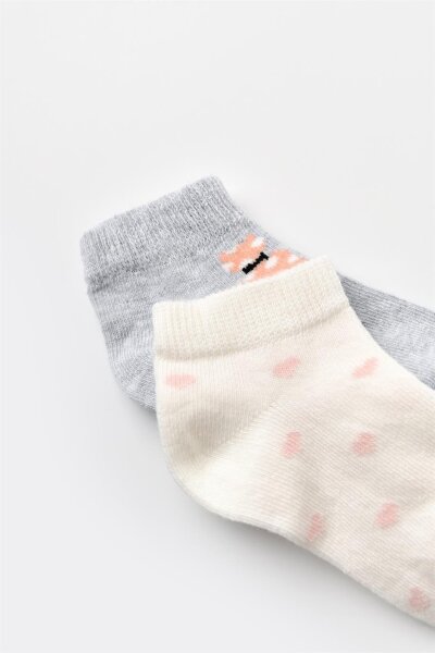 Bibaby Biorganic Cat 2'Li Yaş Patik Çorap 68427 Ekru Gri - 2