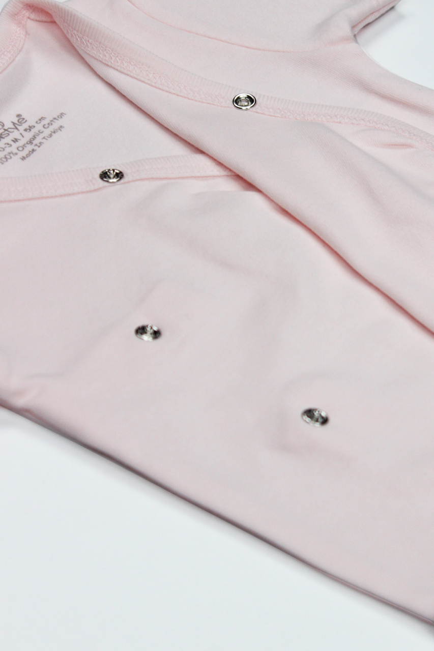 Bistyle Organik Natural Basic Style Kruvaze Uzun Kol Body BS17102 Pembe - 4