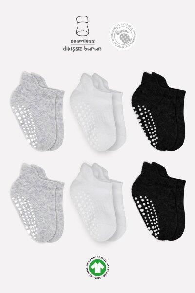 Bistyle 6'Lı Sneakers Kaymaz Penye Çorap 20102 Gri Beyaz Siyah - 1