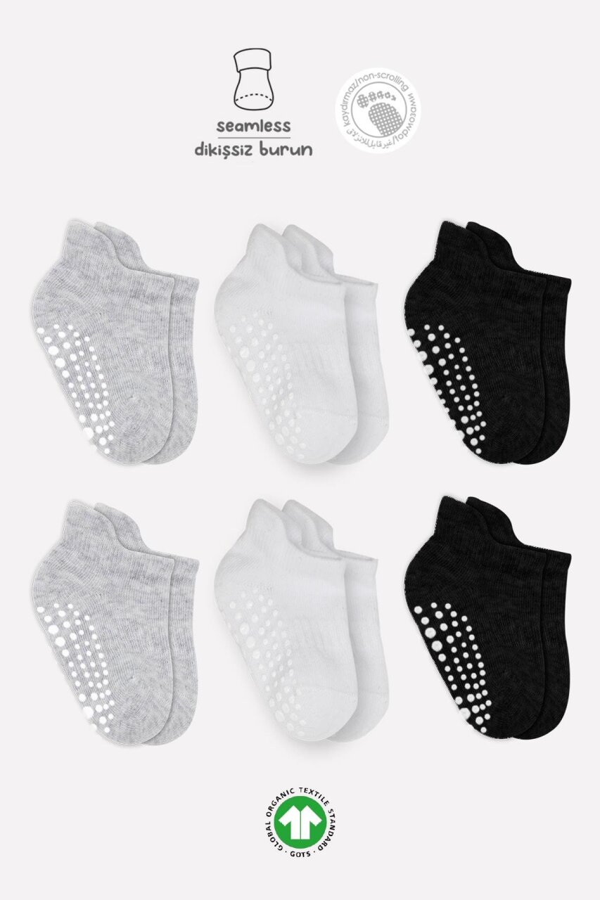 Bistyle 6'Lı Sneakers Kaymaz Penye Çorap 20102 Gri Beyaz Siyah - 1