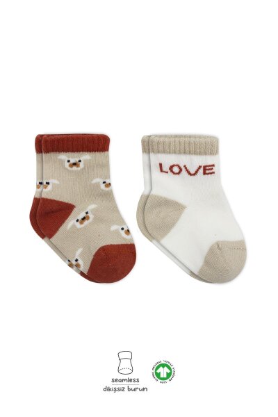 Bistyle 2'Li Love Dog Penye Soket Çorap 10118 Bej - 1