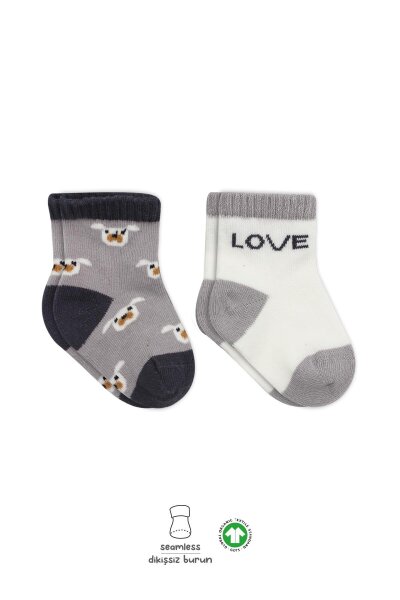Bistyle 2'Li Love Dog Penye Soket Çorap 10118 Gri - 1