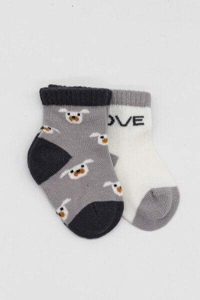 Bistyle 2'Li Love Dog Penye Soket Çorap 10118 Gri - 2
