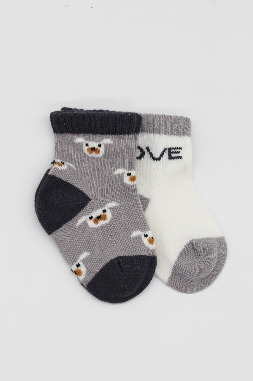 Bistyle 2'Li Love Dog Penye Soket Çorap 10118 Gri - 2