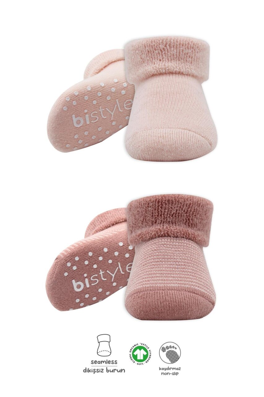 Bistyle 2'Li Çemberli Kaymaz Havlu Soket Çorap 10503 Pudra Pembe - 1