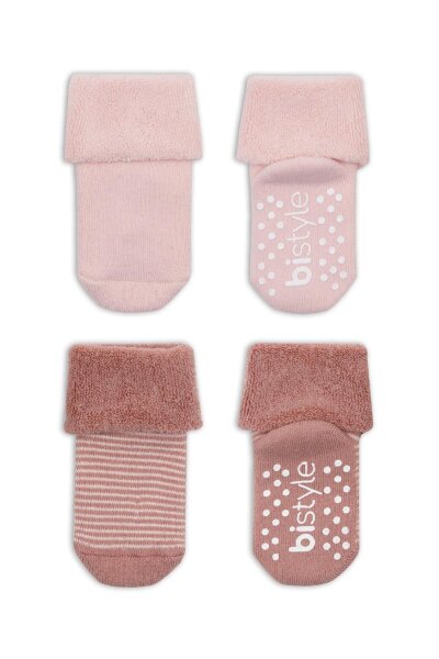 Bistyle 2'Li Çemberli Kaymaz Havlu Soket Çorap 10503 Pudra Pembe - 2