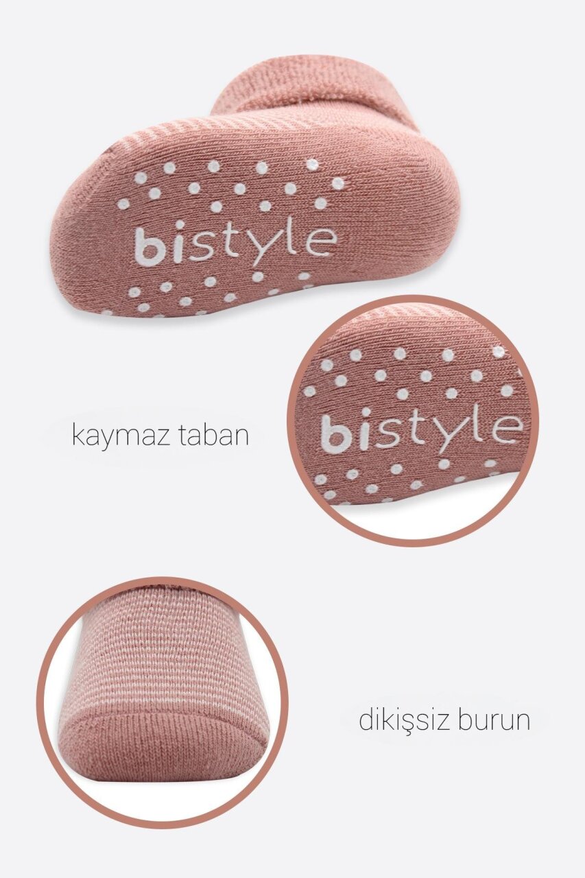 Bistyle 2'Li Çemberli Kaymaz Havlu Soket Çorap 10503 Pudra Pembe - 4