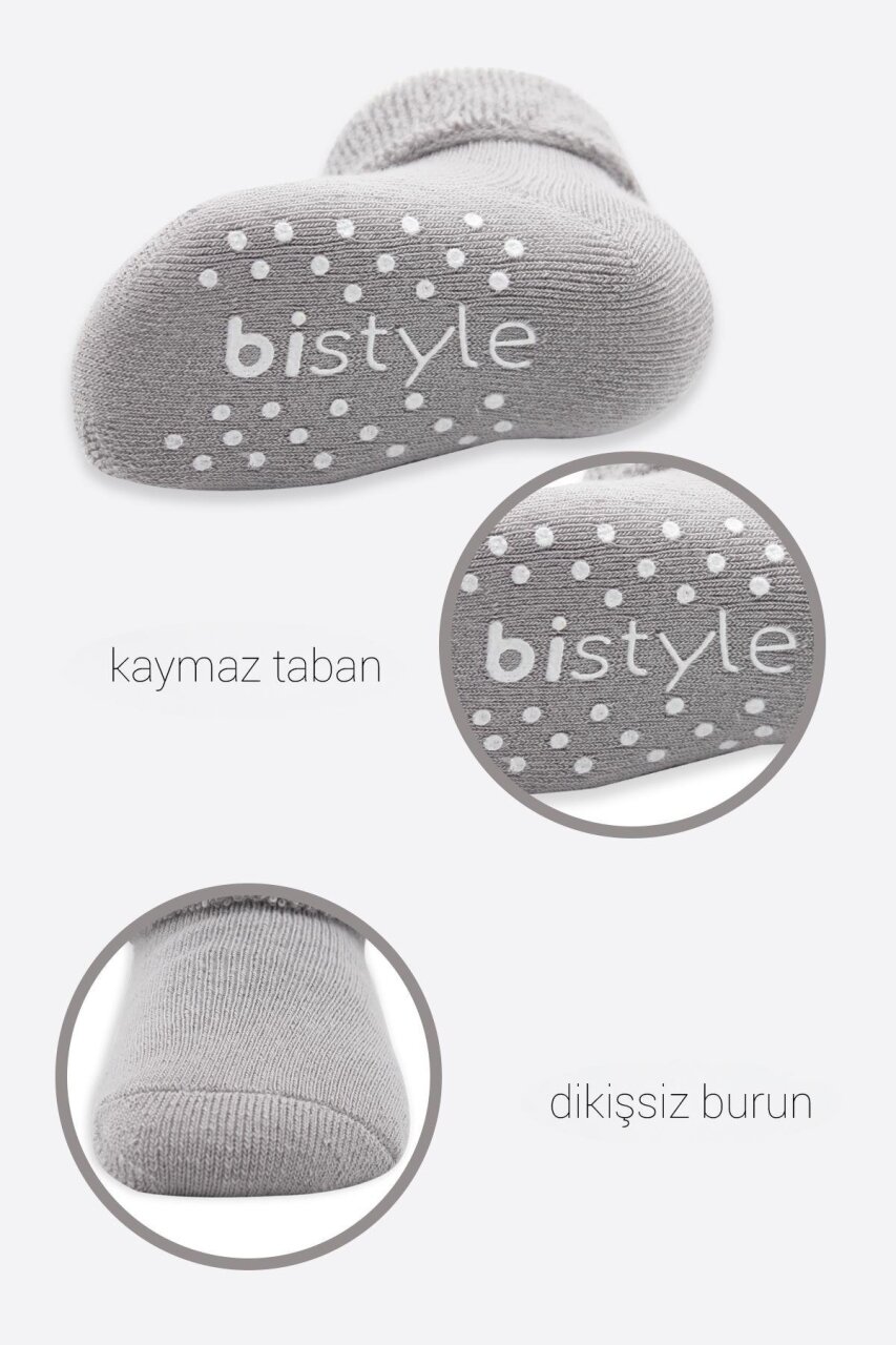 Bistyle 2'Li Çemberli Kaymaz Havlu Soket Çorap 10503 İndigo Gri - 4