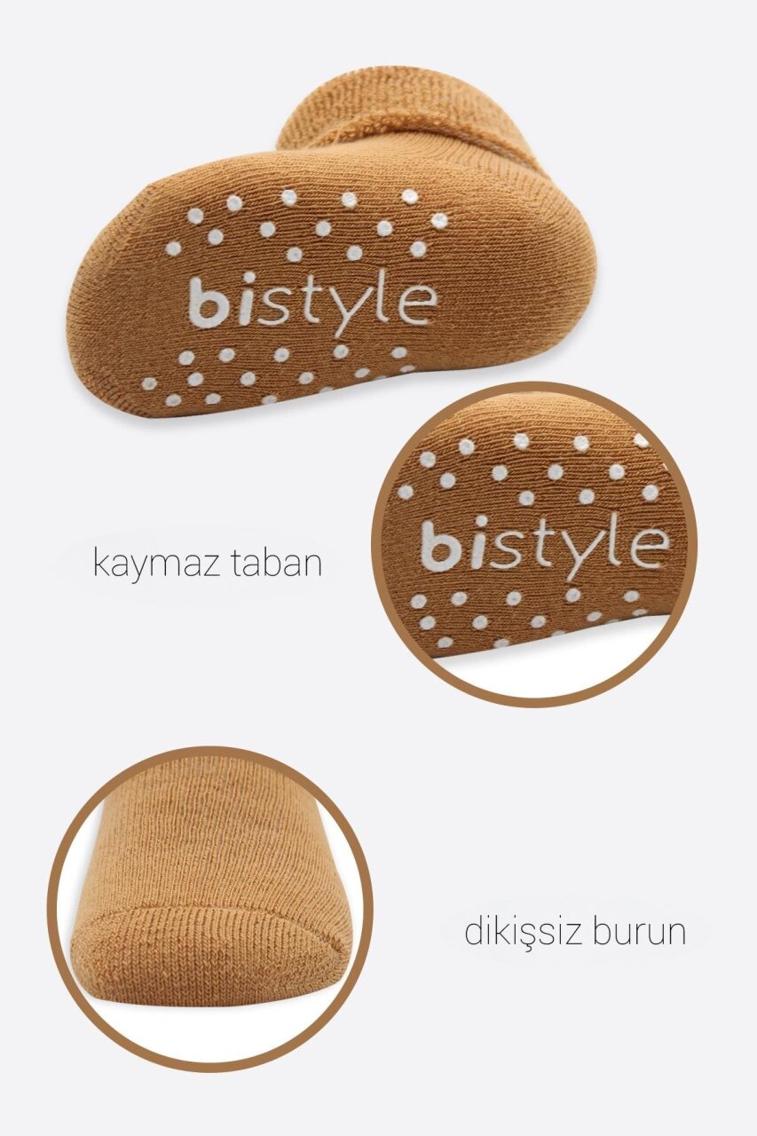 Bistyle 2'Li Çemberli Kaymaz Havlu Soket Çorap 10503 Bej-Hardal - 4