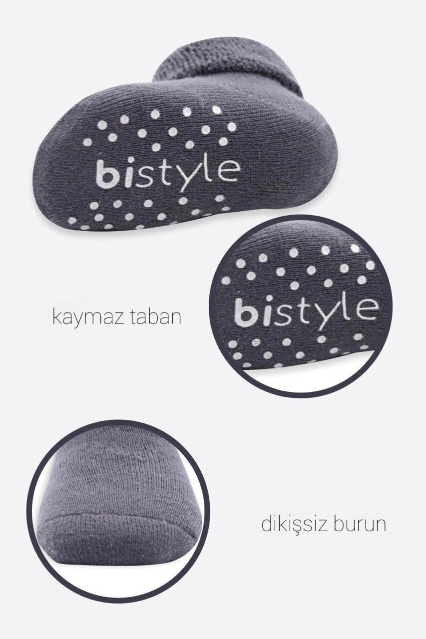 Bistyle 2'Li Çemberli Kaymaz Havlu Soket Çorap 10503 Gri-Antrasit - 4