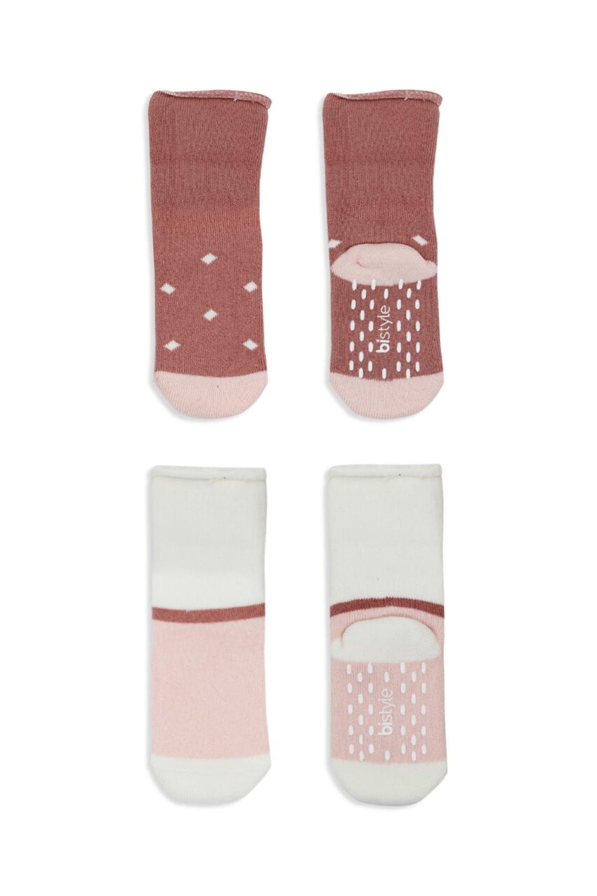 Bistyle Puanlı Kaymaz Havlu Soket Çorap 2'Li BS10502 Pudra Pembe - 3