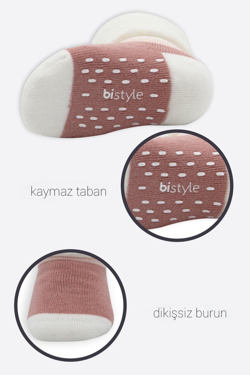 Bistyle Puanlı Kaymaz Havlu Soket Çorap 2'Li BS10502 Gri Pudra - 4