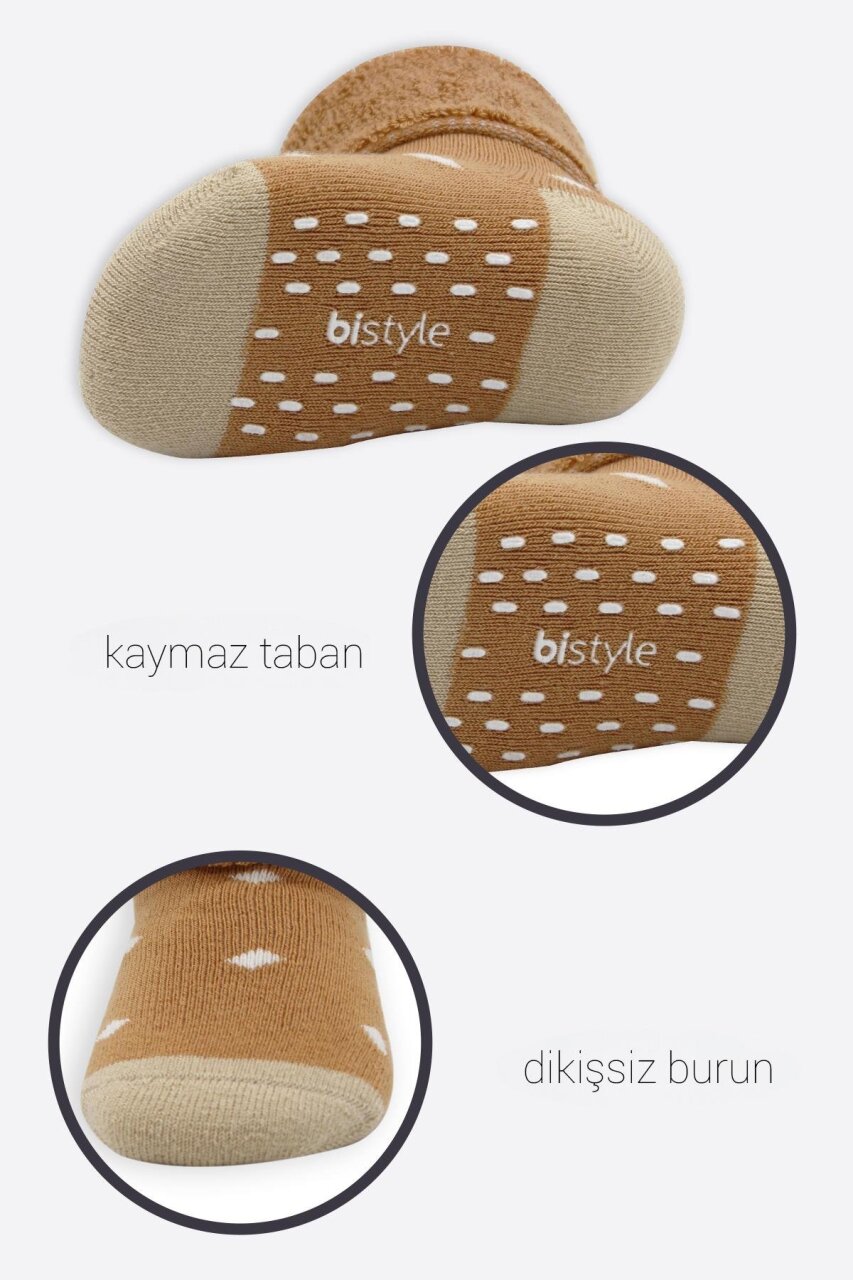 Bistyle Puanlı Kaymaz Havlu Soket Çorap 2'Li BS10502 Hardal - 4