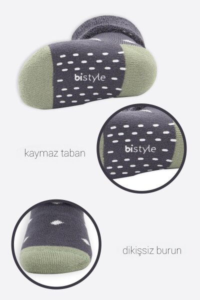 Bistyle Puanlı Kaymaz Havlu Soket Çorap 2'Li BS10502 Antrasit - 4