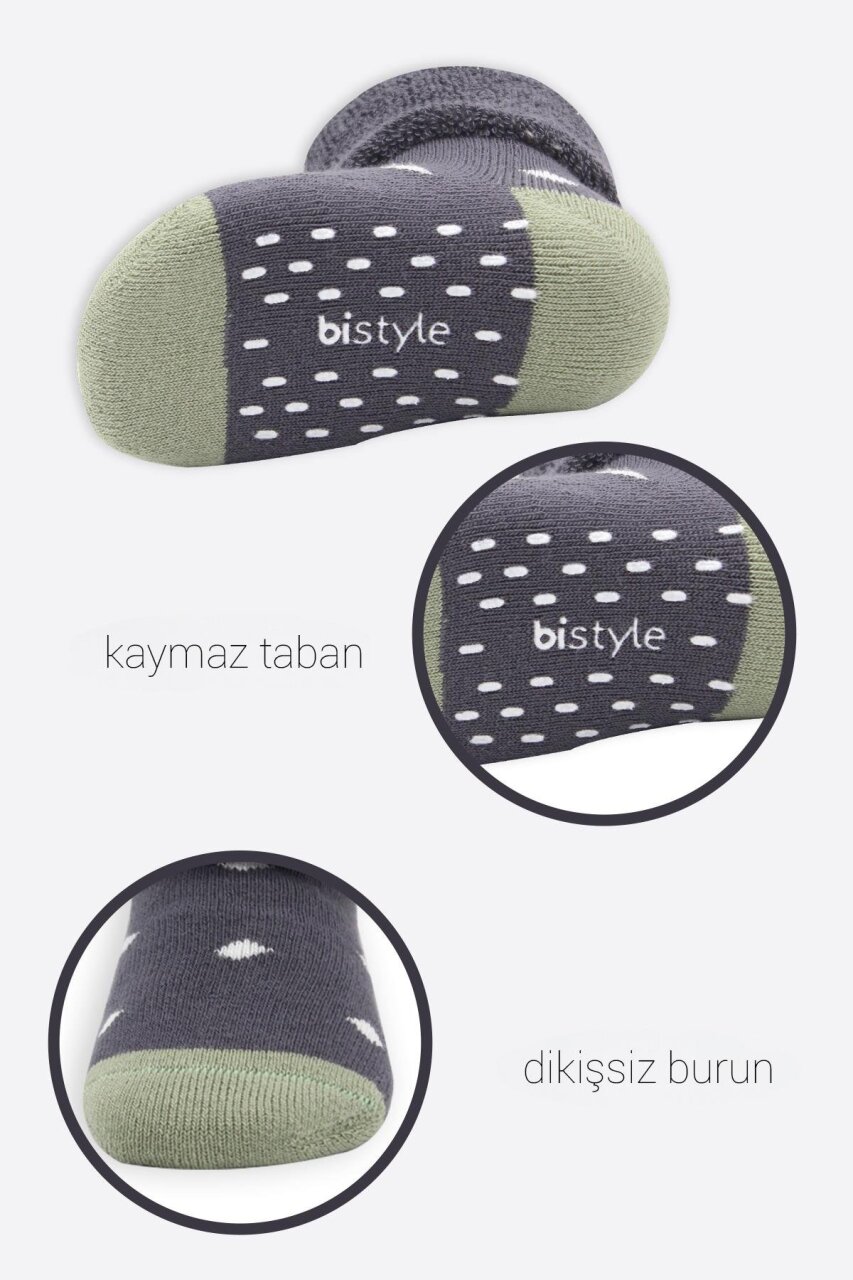 Bistyle Puanlı Kaymaz Havlu Soket Çorap 2'Li BS10502 Antrasit - 4