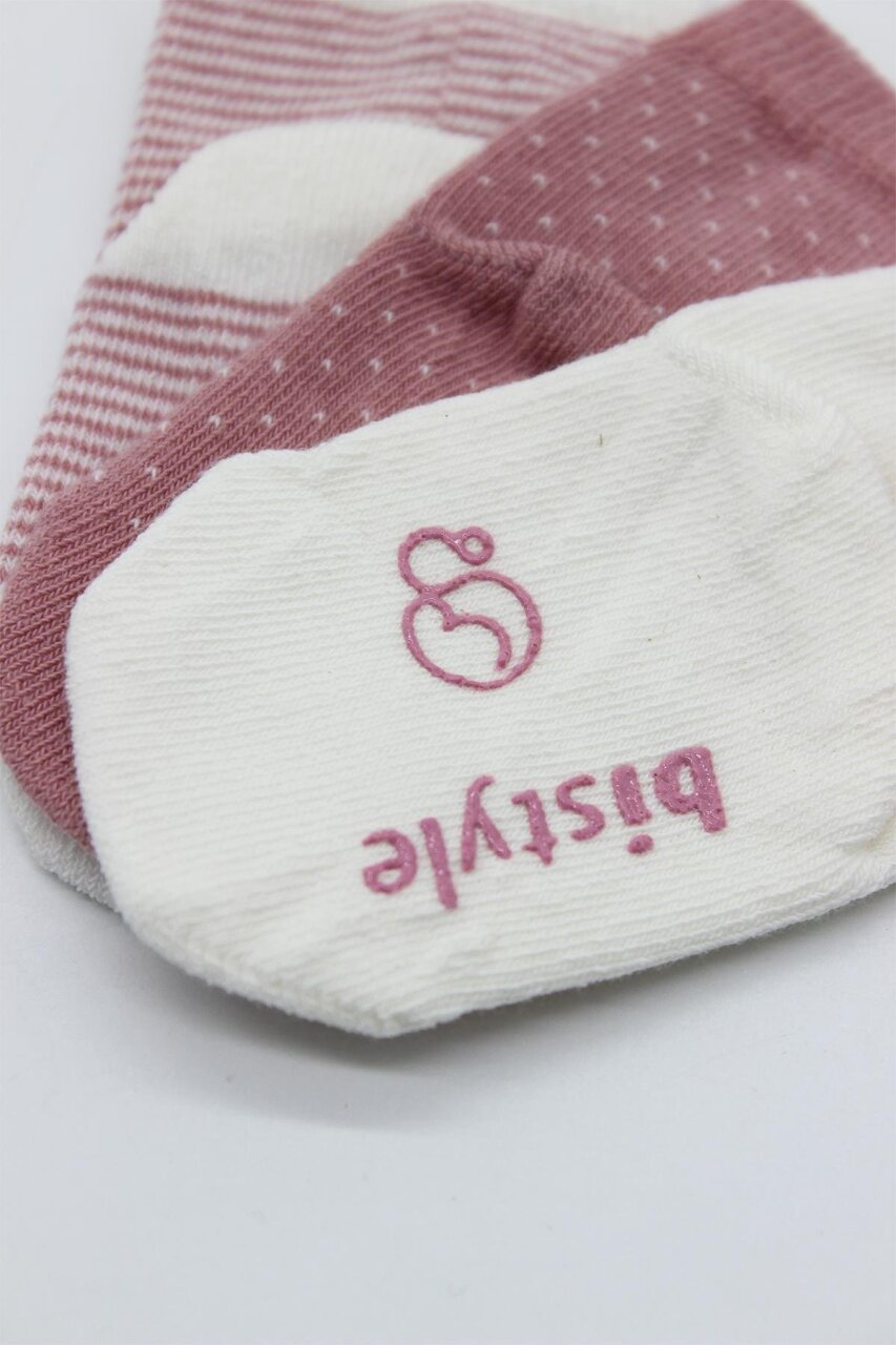 Bistyle 3'Lü Puanlı Kaymaz Penye Soket Çorap 10108 Pudra - 3