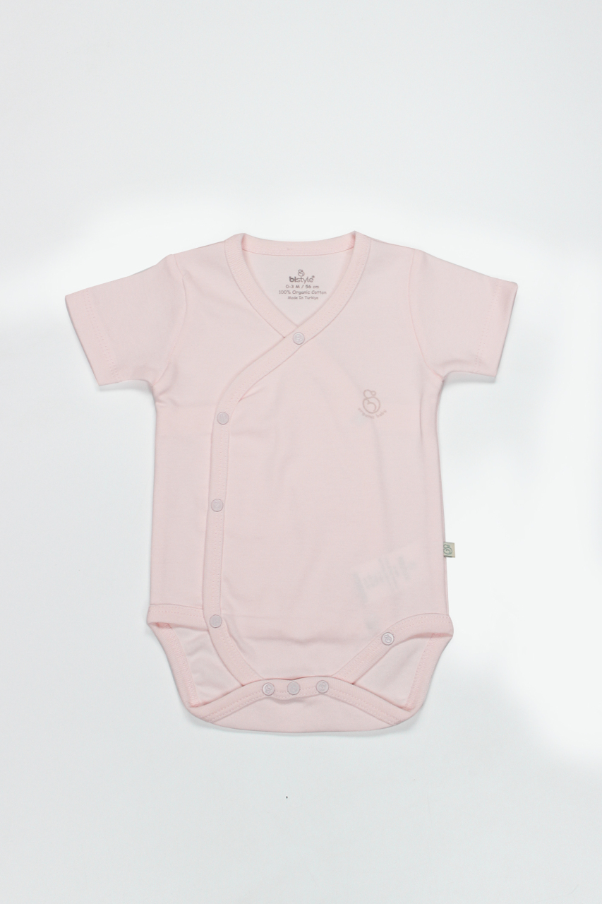 Bistyle Organik Natural Basic Style Kruvaze Yarım Kol Body BS17101 Pembe - 1