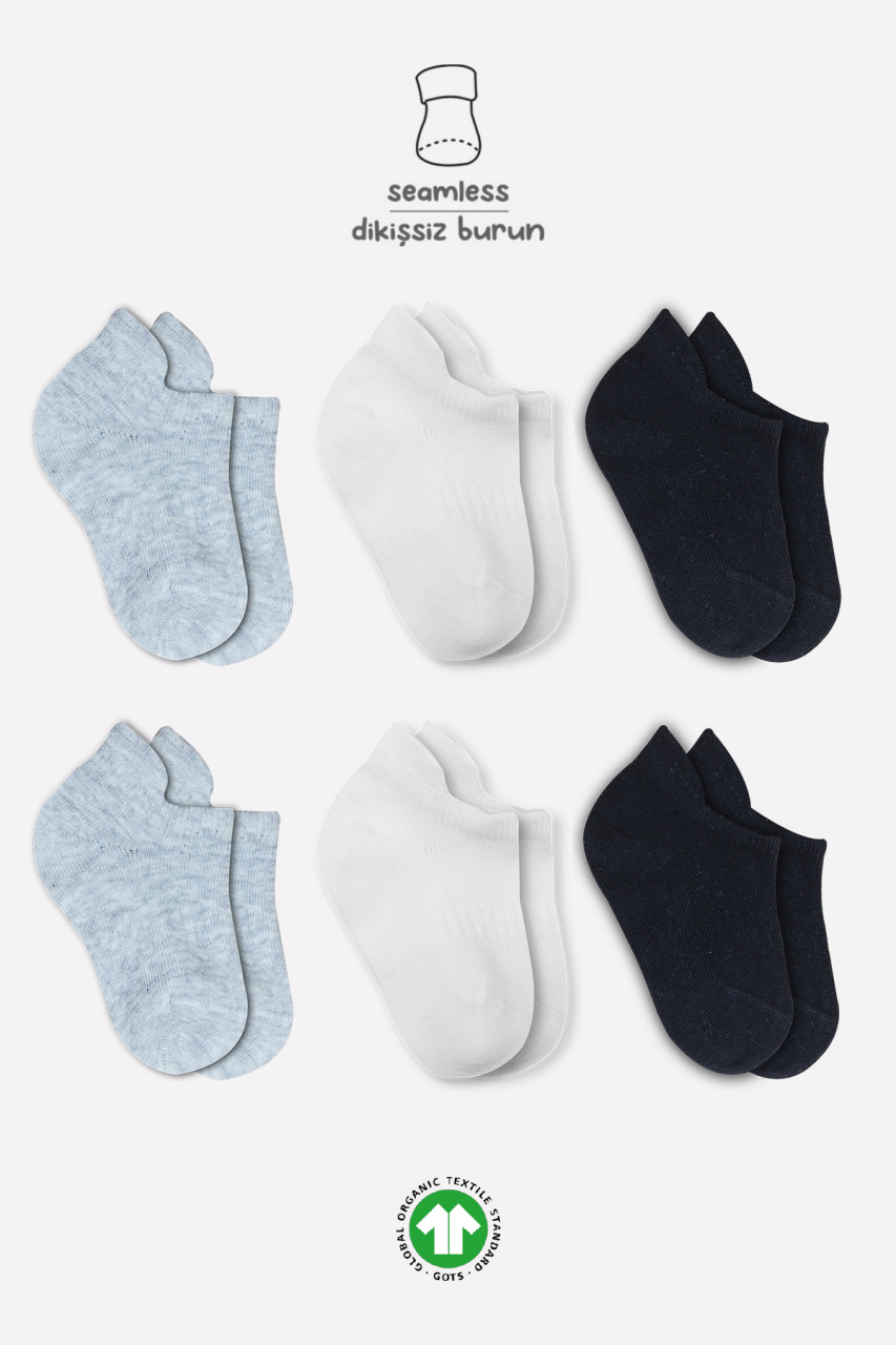 Bistyle 6'Lı Basic Penye Sneakers Çorap 20101 Ekru Gri Siyah - 1