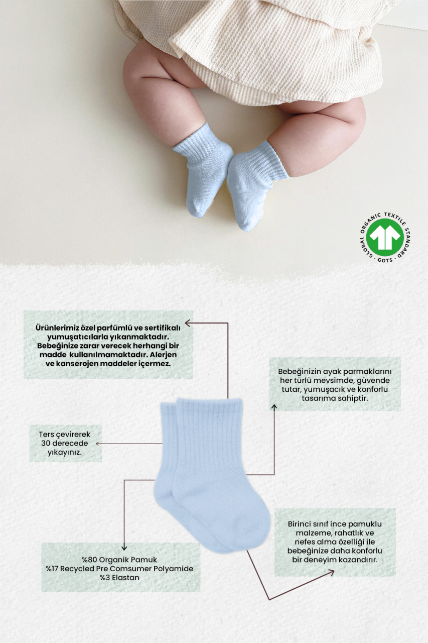 Bistyle Basic 6lı Penye Düz Soket Çorap BS6002 Mavi Ekru - 2