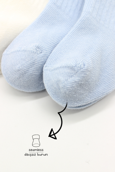 Bistyle Basic 6lı Penye Düz Soket Çorap BS6002 Mavi Ekru - 4