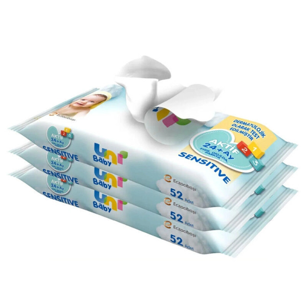 Uni Baby Aktif Sensitive Islak Havlu Mendil 3Lü 156 Yaprak - 2