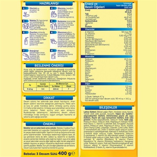 Bebelac Bebek Devam Sütü No3 400 Gr - 4