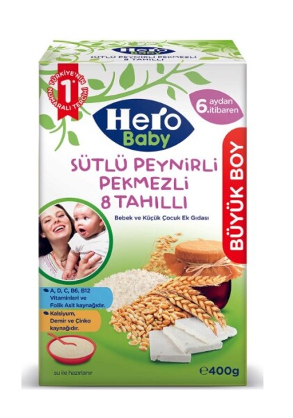 Hero Baby Sütlü 8 Tahıllı Peynirli Pekmezli Ekonomik Paket Kaşık Mama 400 Gr - Hero Baby