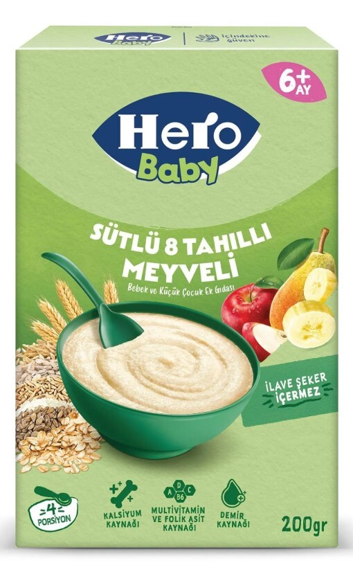 Hero Baby Sütlü 8 Tahıllı Meyveli Kaşık Mama 200 Gr - 1