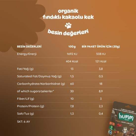 Humm Organik Fındıklı Kakaolu Vegan Kek 30 Gr - 5