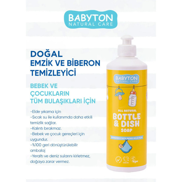 Babyton Doğal Emzik ve Biberon Temizleyicisi Bitkisel Elde Bulaşık Sabunu 500 ml - 4