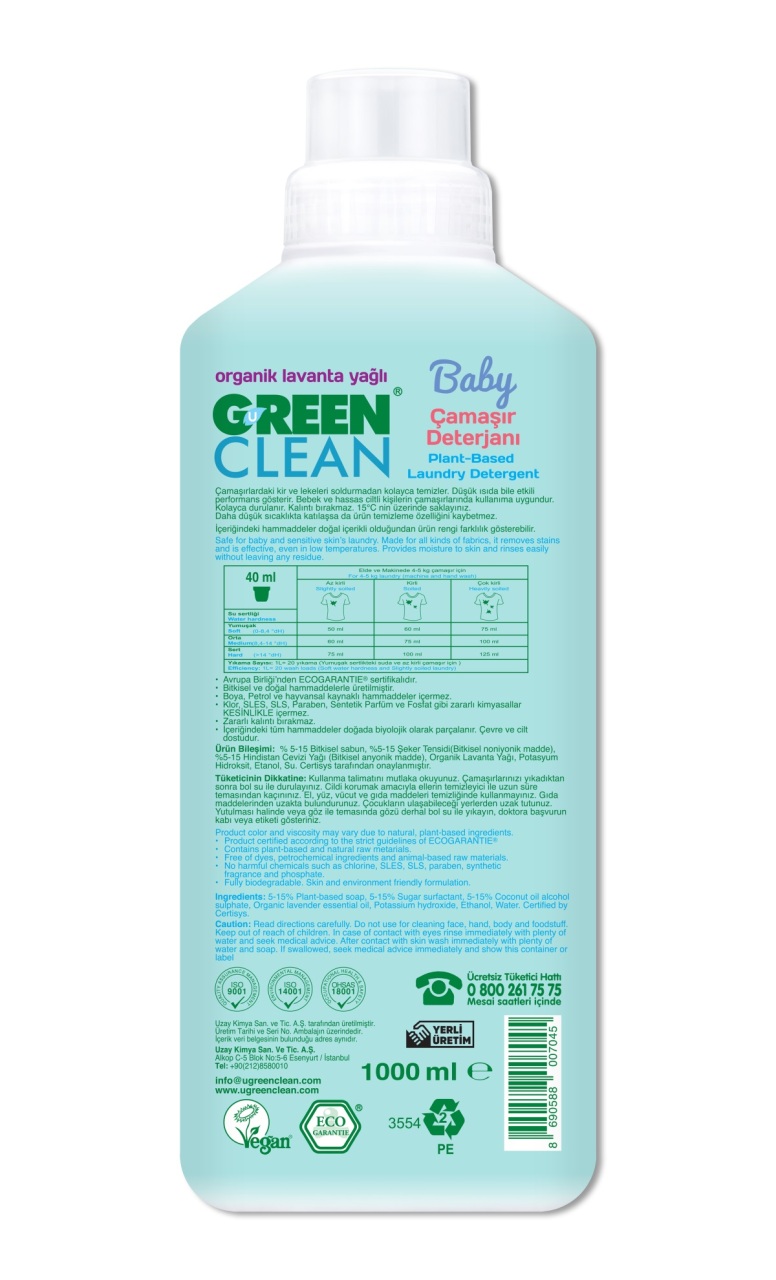 Green Clean Baby Bitkisel Çamaşır Deterjanı 1000 ml (20 Yıkama) - 2