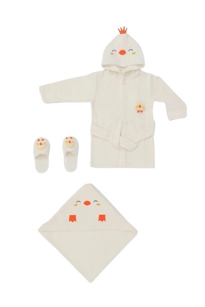 Bebitof Baby Civcivli Bornoz Seti 30038 Ekru - 1