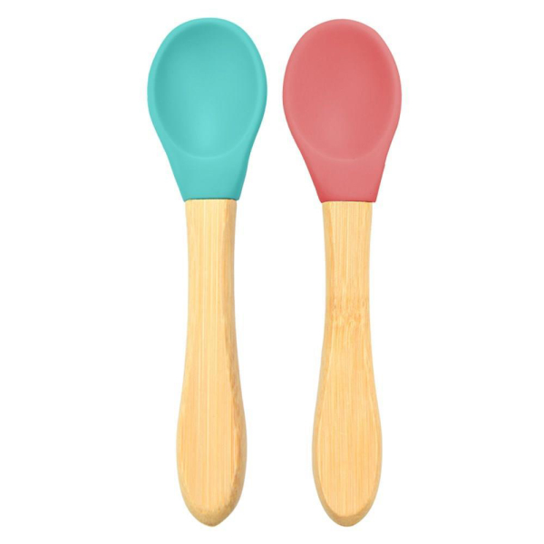 OiOi Bambu Saplı Silikon Mama Kaşığı 2li Yeşil Bordo - OiOi