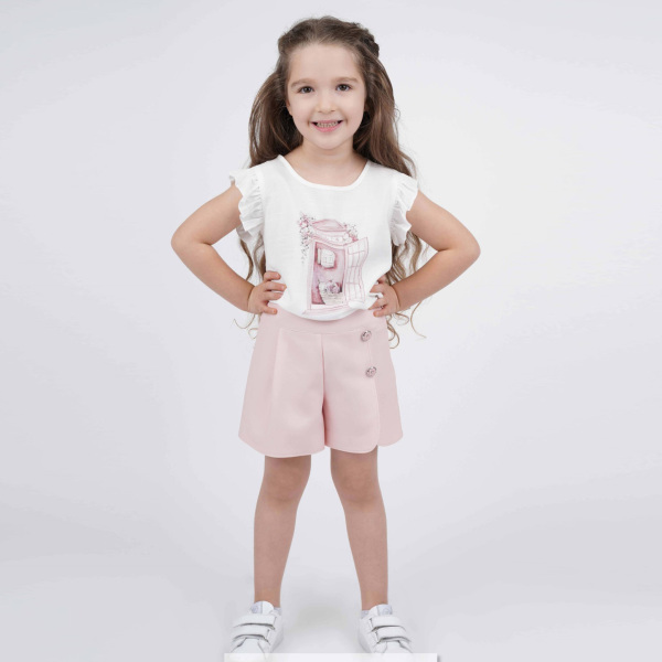 P-003403 (bes 3965) Kız Şort 2-6 Yaş Pudra 