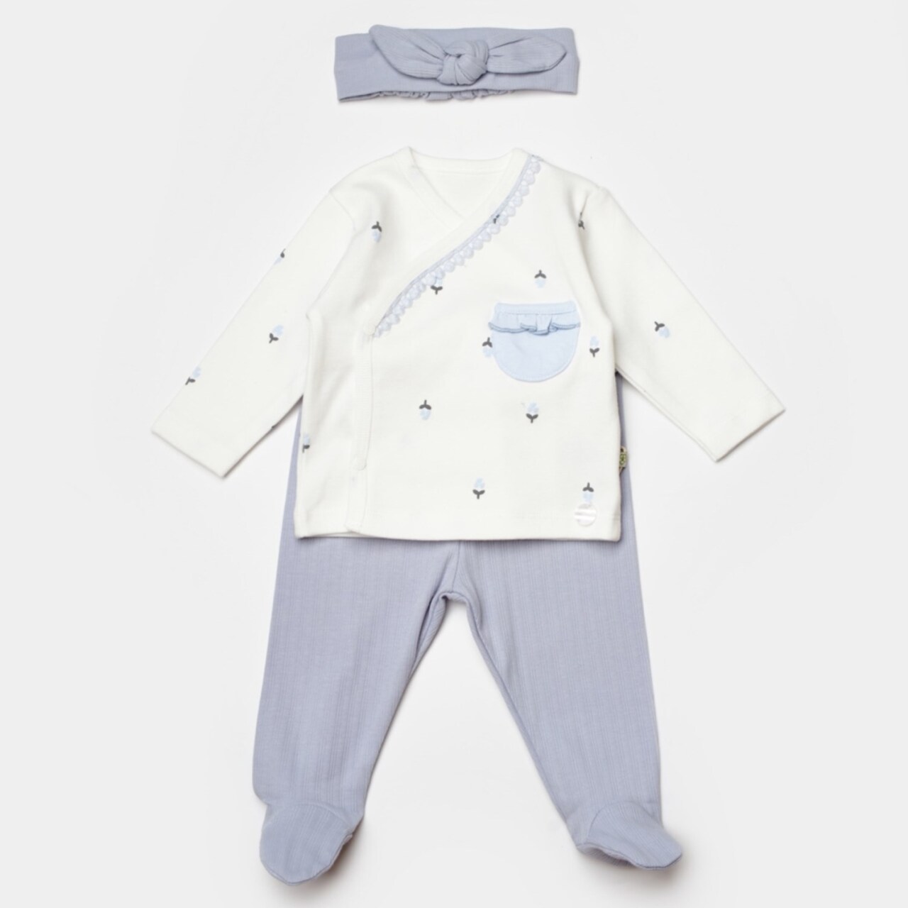 Bibaby Biorganic Love Floral 3 Parça Zıbın Seti 73346 Ekru Lila - 1