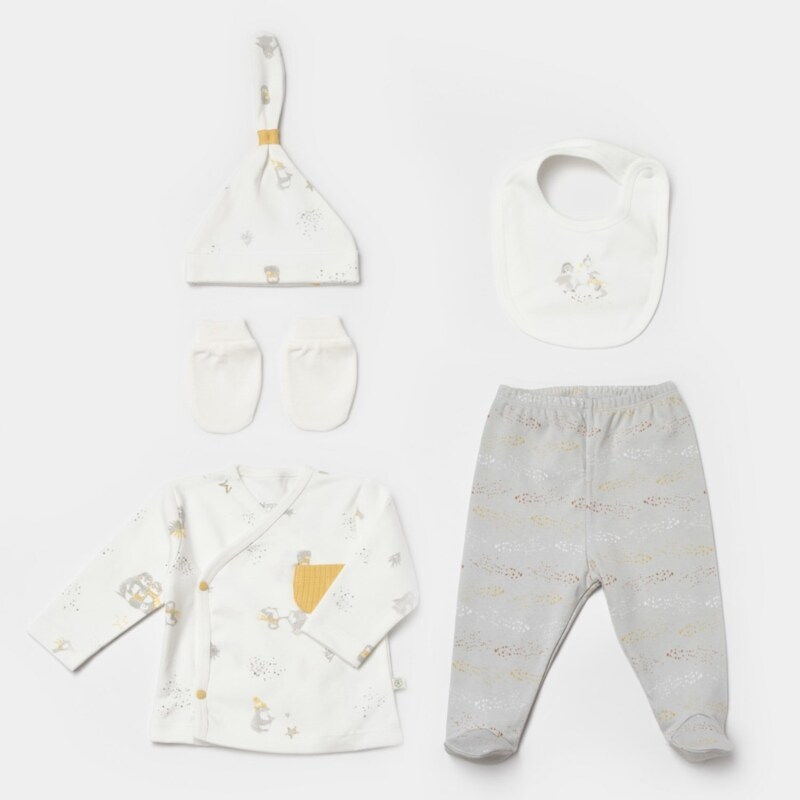 Bibaby Biorganic Penguin Club 5 Parça Hastane Çıkış Seti 62351 Ekru Gri - 1