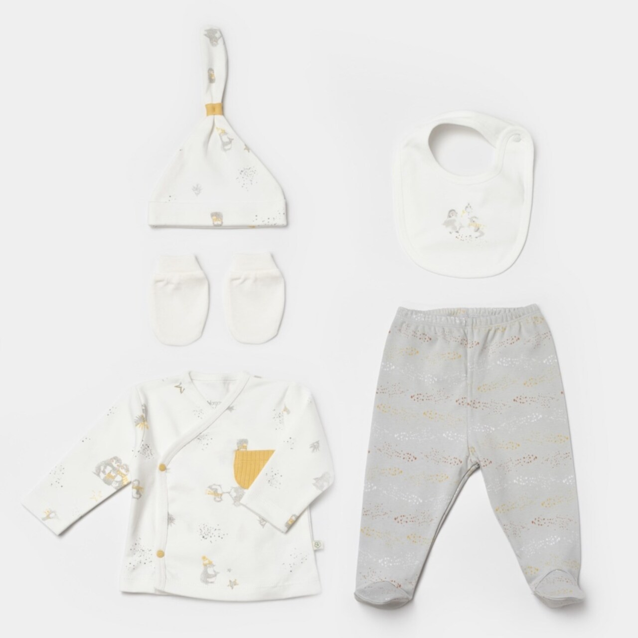 Bibaby Biorganic Penguin Club 5 Parça Hastane Çıkış Seti 62351 Ekru Gri - 1