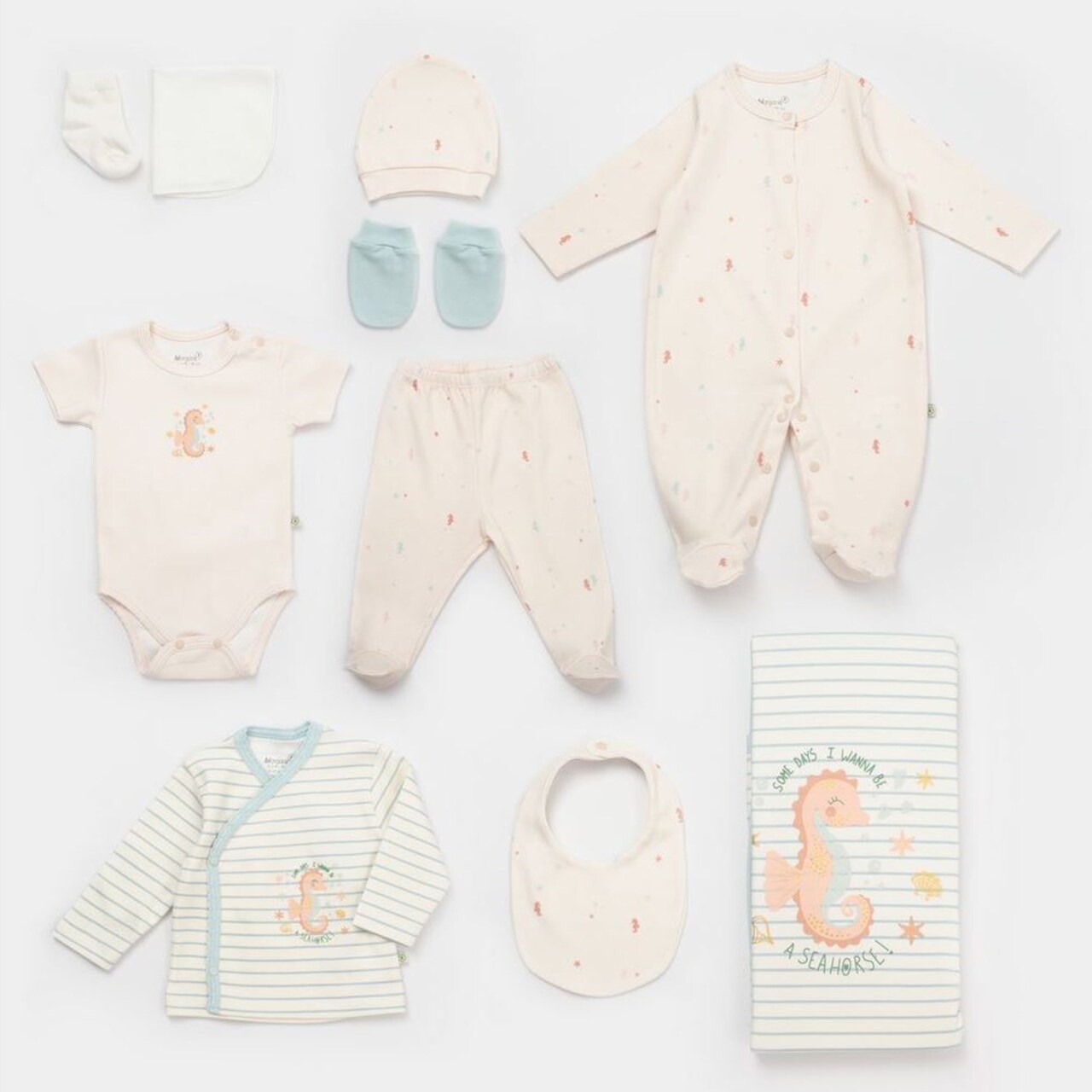 Bibaby Biorganic Save The Seahorse 10'Lu Hastane Çıkış Seti 63233 Bej-Mint - 1