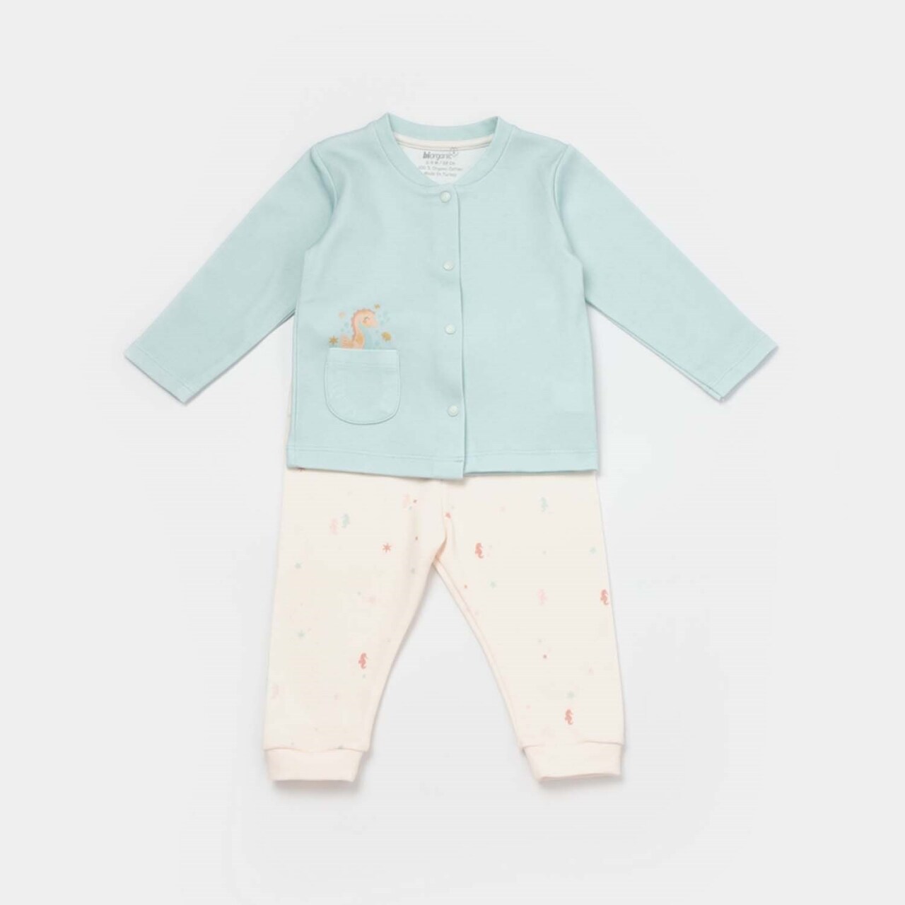 Bibaby Biorganic Save The Seahorse Bebek Pijama Takımı 59796 Bej-Mint - 1