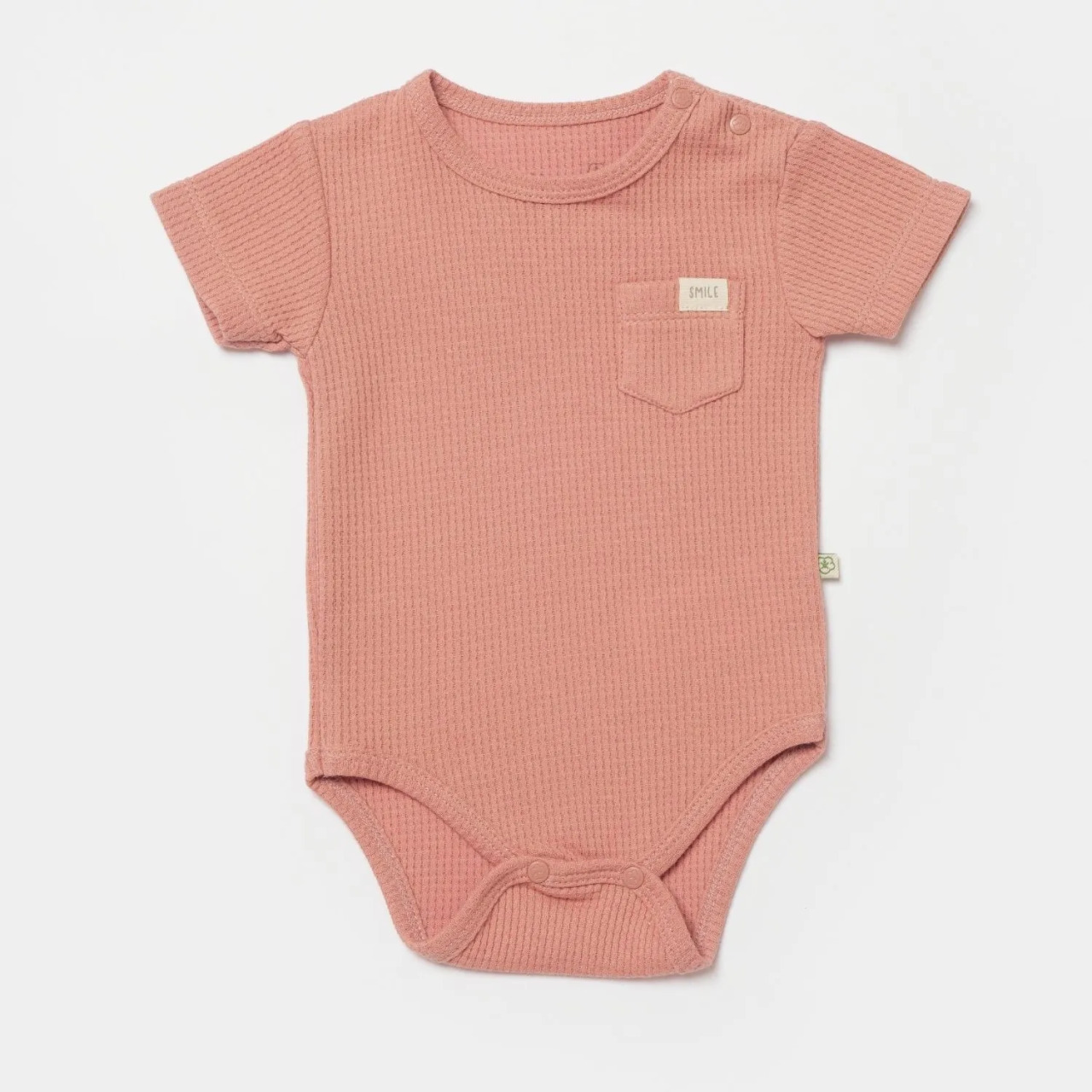 Bibaby Biorganic Waffle Smile Kısa Kol Bebek Body 56987 Red-Brown - 1