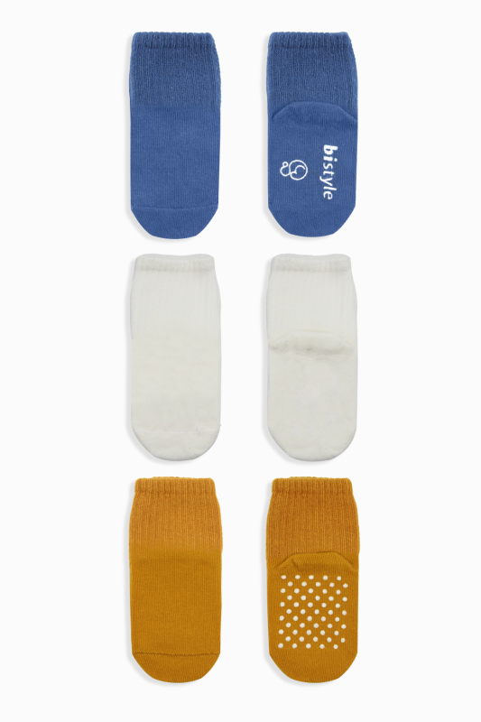 Bistyle 3'Lü Basic Kaymaz Penye Soket Çorap 10107 İndigo Ekru Hardal - 2