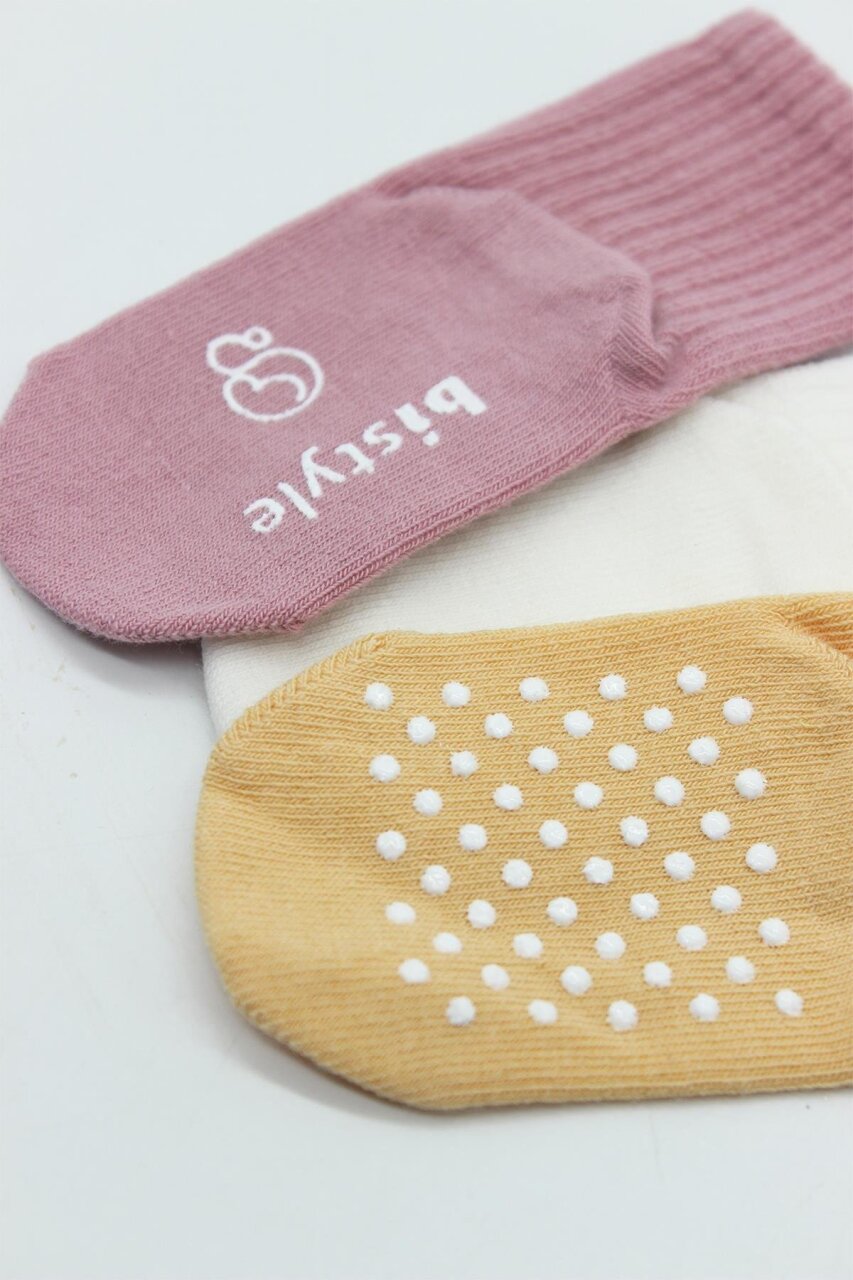 Bistyle 3'Lü Basic Kaymaz Penye Soket Çorap 10107 Pudra Ekru Somon - 3