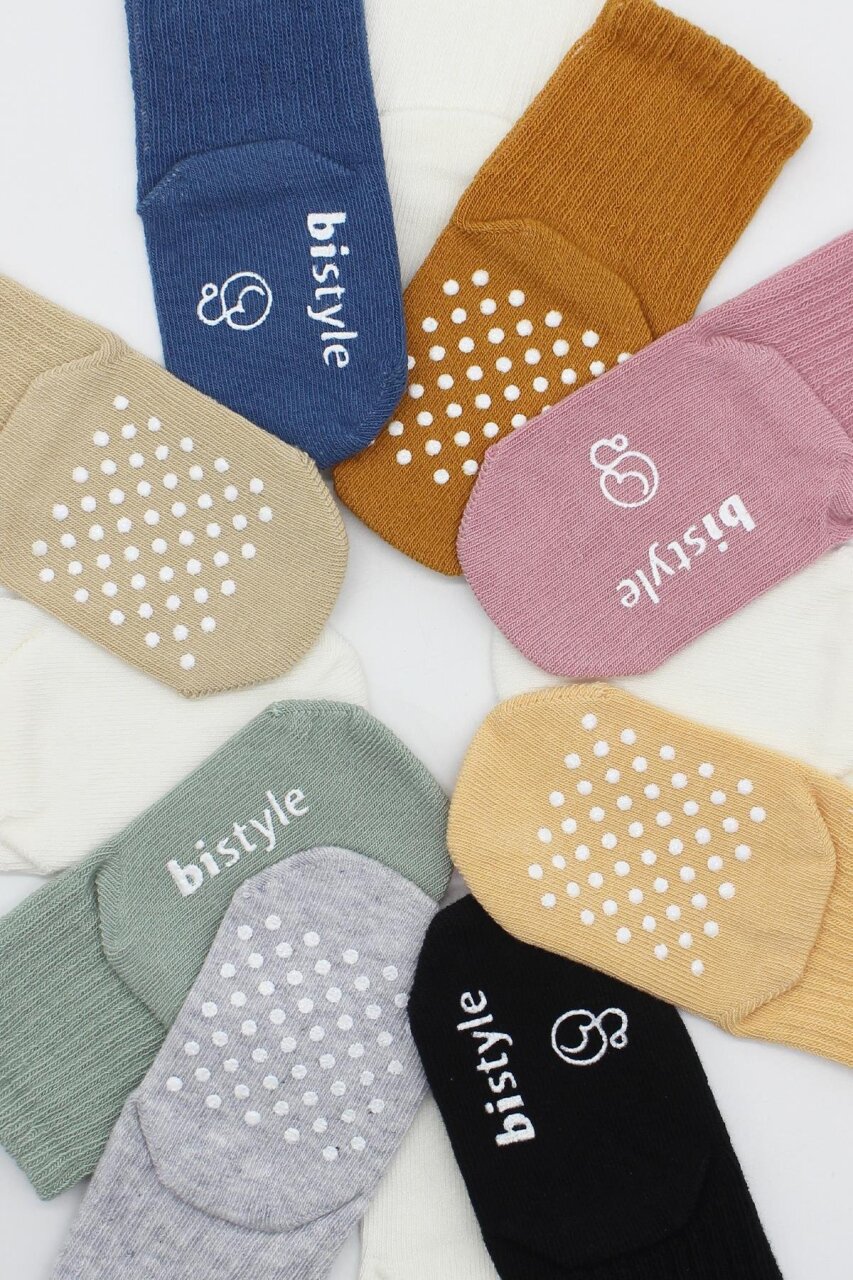 Bistyle 3'Lü Basic Kaymaz Penye Soket Çorap 10107 Pudra Ekru Somon - 8