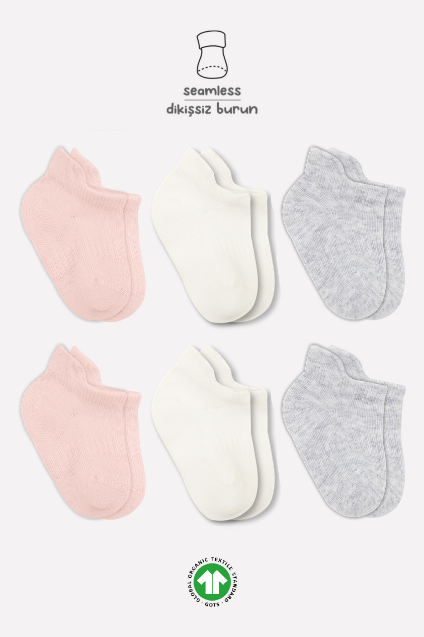 Bistyle 6'Lı Basic Penye Sneakers Çorap 20101 Pembe Ekru Gri - 1