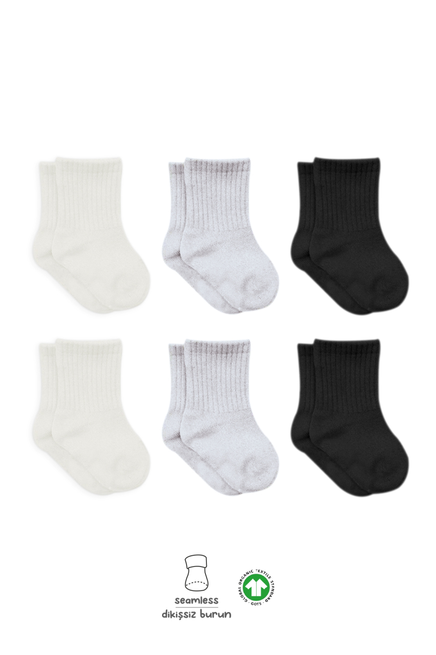 Bistyle 6'Lı Basic Penye Soket Çorap 10101 Ekru Gri Siyah - 1